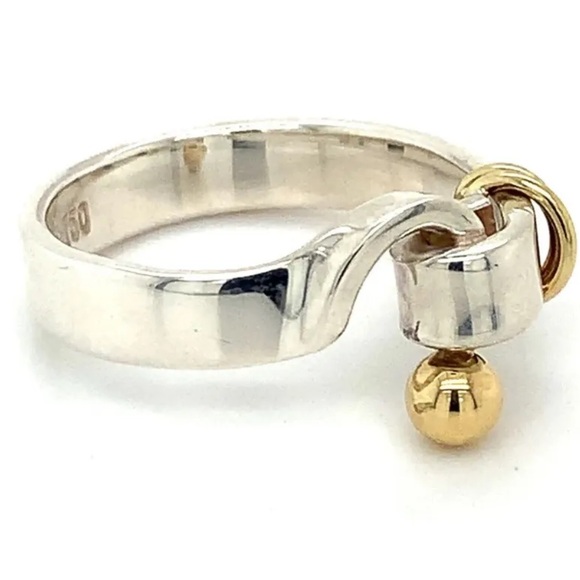 Tiffany & Co 925 Sterling Silver & 18k Gold Hook Eye Ring Size 4 - Picture 6 of 9
